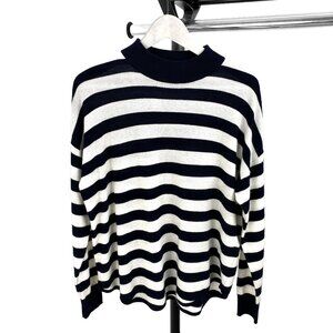 Madewell Women's Striped Sweater - Navy, Round Neck, Long Sleeve, Size Medium